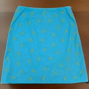 Vintage 90s Talbots Dragonfly Skirt Embroidered Blue Size 16 W Green Dragonflys